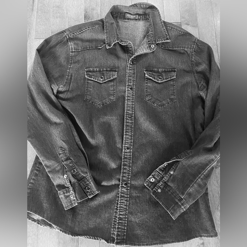 Men’s Black Denim Button-Up Shirt